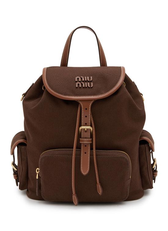 26SS 미우미우 캔버스 앤 레더 백팩 5BZ043 2IBQ F04KB