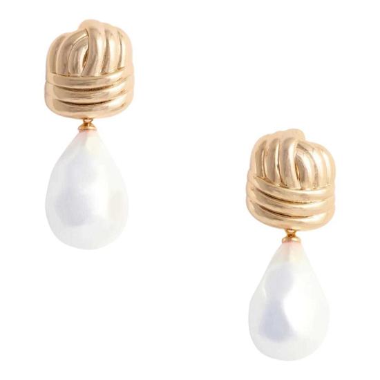  셀프 포트레이트 이어링 매듭 진주 귀걸이 골드