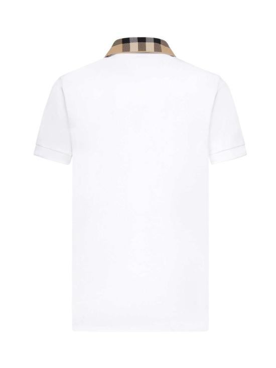  버버리 폴로 티셔츠 체크 칼라 코튼 폴로 셔츠 화이트 - BURBERRY