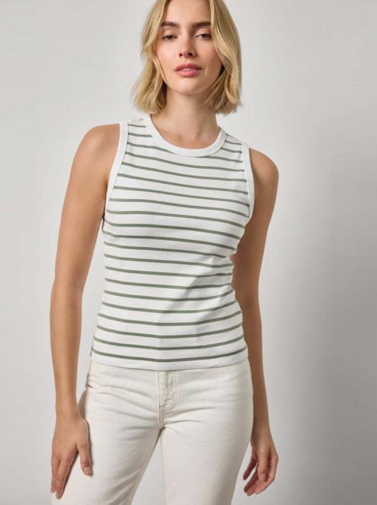  릴라 피 민소매 티셔츠 릴라 P. 립 스트라이프 하이넥 탱크탑