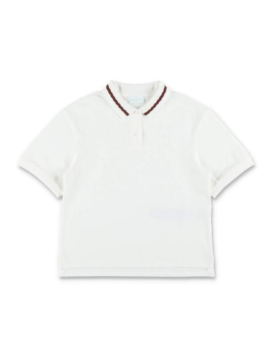  [키즈] 구찌 티셔츠 키즈 코튼 피케 웹 디테일 폴로 셔츠 새 상품 화이트