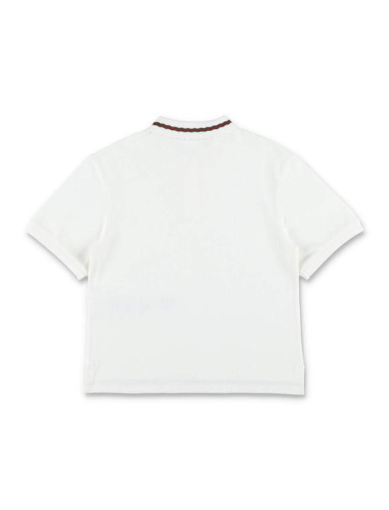  [키즈] 구찌 티셔츠 키즈 코튼 피케 웹 디테일 폴로 셔츠 새 상품 화이트 - GUCCI