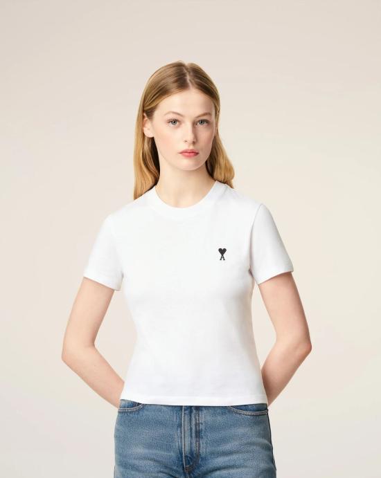 26SS 아미 스몰 하트 로고 코튼 크롭 티셔츠 FTS347724 100 - AMI