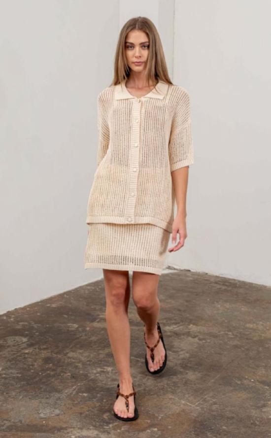  문 리버 가디건 크로셰 니트 반팔  크림색