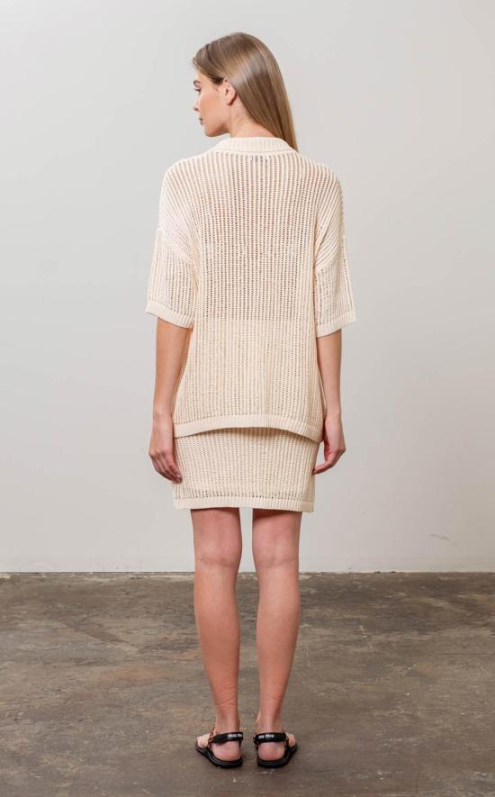  문 리버 가디건 크로셰 니트 반팔  크림색 - MOON RIVER