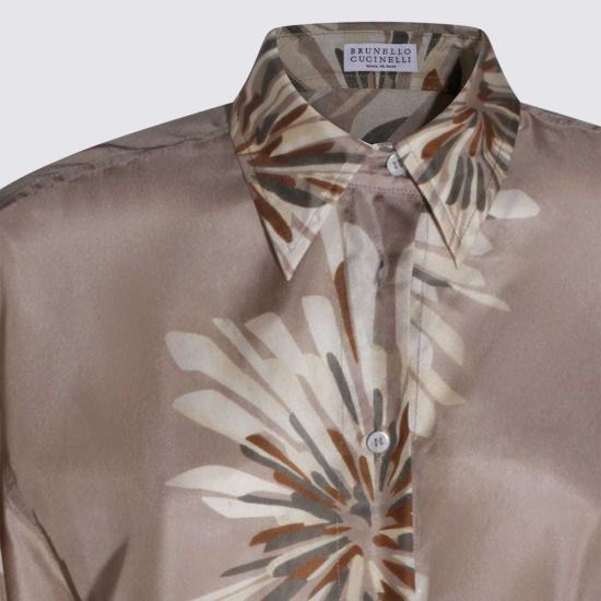  브루넬로 쿠치넬리 블라우스 Brunello Cucinelli 실크 셔츠 베이지 - BRUNELLO CUCINELLI