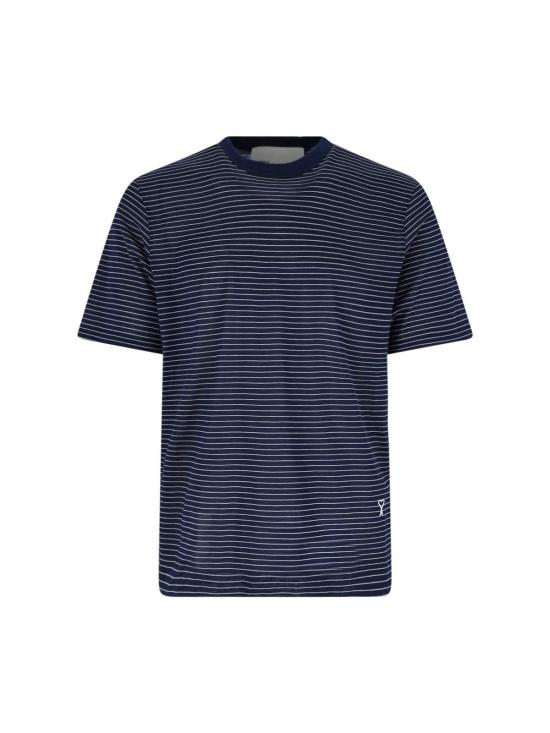  아미 긴팔 티셔츠 Ami Alexandre Mattiussi 스트라이프 티셔츠 Ami De C Ur Blue