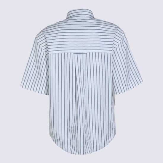  아미 반팔 셔츠 알렉상드르 마티우시 코튼 셔츠 화이트 블루 - AMI