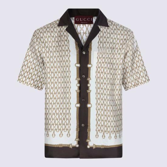  구찌 반팔 셔츠 멀티컬러 실크 셔츠 레드