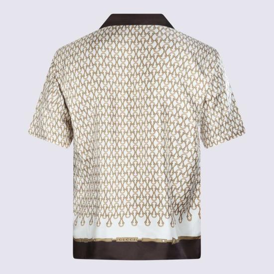  구찌 반팔 셔츠 멀티컬러 실크 셔츠 레드 - GUCCI