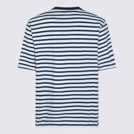  아미 반팔 티셔츠 알렉상드르 마티우시 화이트 앤 블루 코튼 티셔츠 - AMI