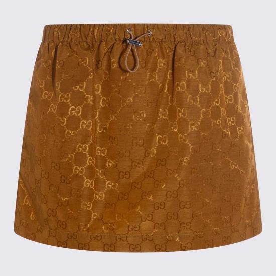  구찌 숏 스커트 로고 미니 스커트 베이지
