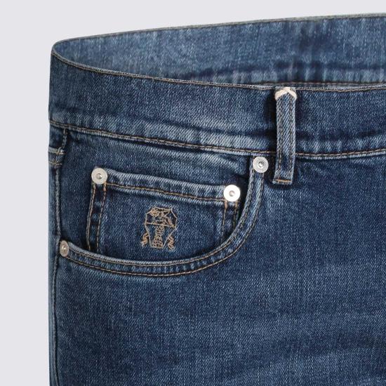  브루넬로 쿠치넬리 데님 팬츠 Brunello Cucinelli 코튼 진 메드 블루 - BRUNELLO CUCINELLI