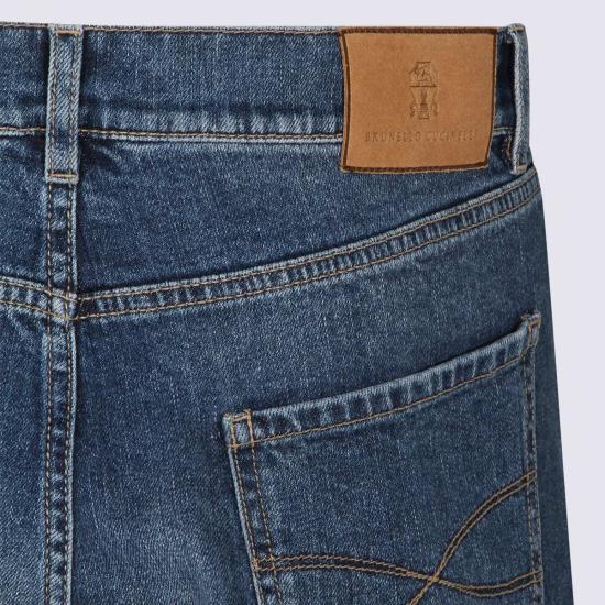  브루넬로 쿠치넬리 데님 팬츠 Brunello Cucinelli 코튼 진 메드 블루 - BRUNELLO CUCINELLI