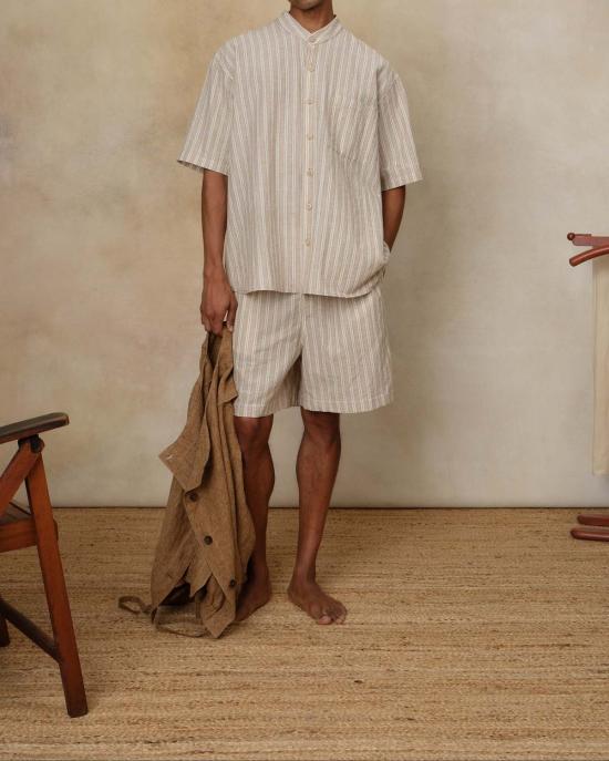  콜보 반팔 셔츠 밴드 칼라 이지  시나이 스트라이프