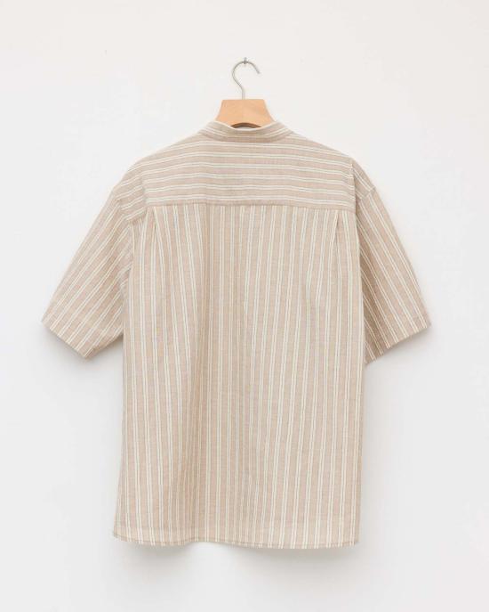  콜보 반팔 셔츠 밴드 칼라 이지  시나이 스트라이프 - COLBO
