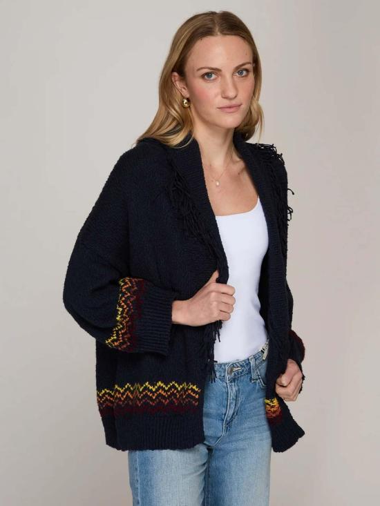  어텀 캐시미어 자켓 가을 캐시미어 선라이즈 프린지 숄 칼라 블로우 네이비 콤보 - AUTUMN CASHMERE