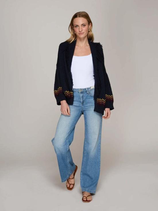  어텀 캐시미어 자켓 가을 캐시미어 선라이즈 프린지 숄 칼라 블로우 네이비 콤보 - AUTUMN CASHMERE