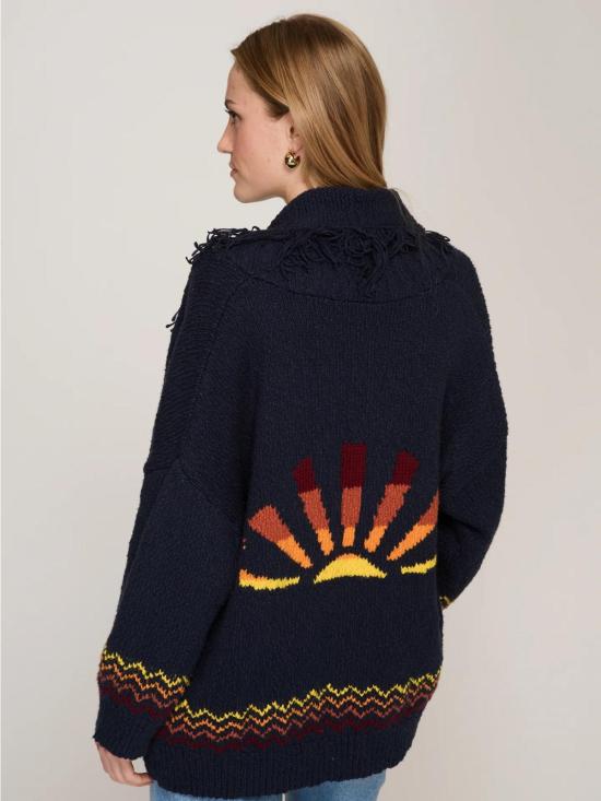  어텀 캐시미어 자켓 가을 캐시미어 선라이즈 프린지 숄 칼라 블로우 네이비 콤보