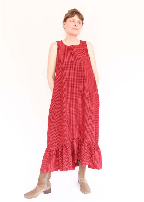  브린 워커 롱 원피스 안젤리나 체크 시어서커 드레스 러셀리아