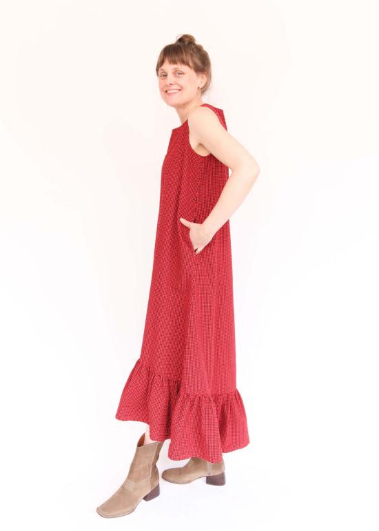  브린 워커 롱 원피스 안젤리나 체크 시어서커 드레스 러셀리아 - BRYN WALKER