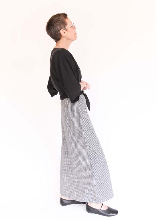  브린 워커 롱 스커트 롱 바이어스 스커트 네비아 체크 시어서커 - BRYN WALKER