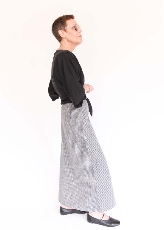  브린 워커 롱 스커트 롱 바이어스 스커트 네비아 체크 시어서커 - BRYN WALKER