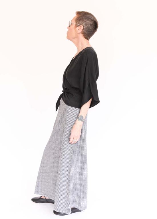  브린 워커 롱 스커트 롱 바이어스 스커트 네비아 체크 시어서커 - BRYN WALKER