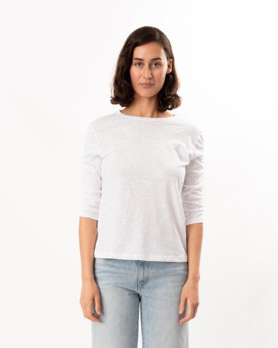  엘리엇 로렌 긴팔 티셔츠 3/4 소매 러플 티셔츠 화이트