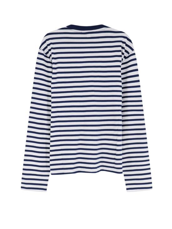  아미 긴팔 티셔츠 Ami Alexandre Mattiussi 스트라이프 패턴 코튼 티셔츠 Encre/Blanc - AMI