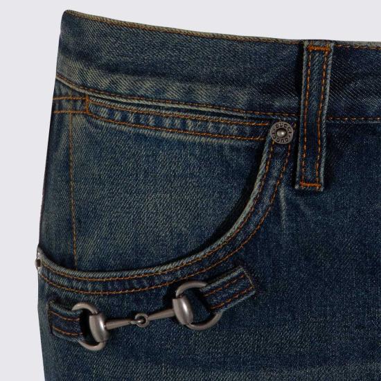  구찌 데님 팬츠 다크 블루 코튼 진 - GUCCI