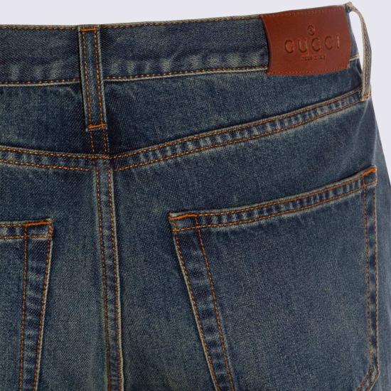  구찌 데님 팬츠 다크 블루 코튼 진 - GUCCI