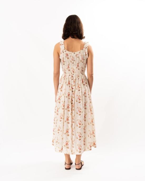  도엔 롱 원피스 Dôen Emmaretta 드레스 Blanc Prairie Rose - DOEN