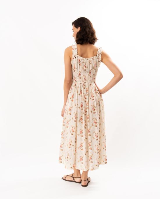  도엔 롱 원피스 Dôen Emmaretta 드레스 Blanc Prairie Rose - DOEN