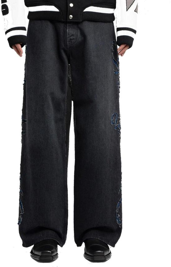  오프화이트 데님 팬츠 OMYA186S24DEN0031346 BLACK - OFF WHITE