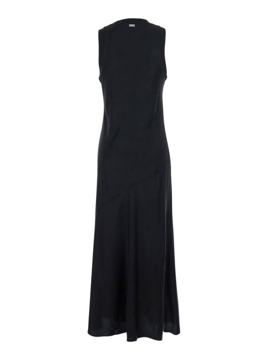  아미 롱 원피스 알렉상드르 마티우시 라운드넥 골지 디테일 롱 드레스 (비스코스 소재, 블랙) - AMI