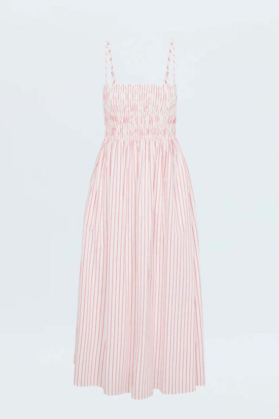  피스톨라 롱 원피스 비앙카 셔링 보디스 드레스 루비 스트라이프 - PISTOLA