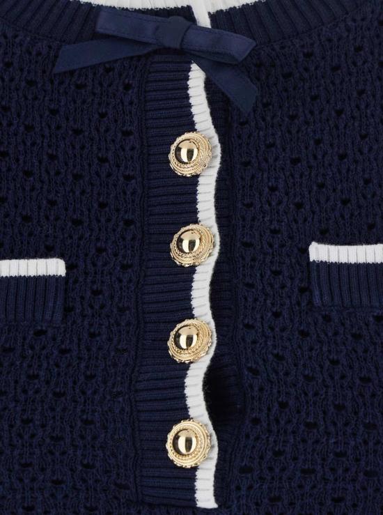  셀프 포트레이트 숏 원피스 네이비 보우 니트 미니 드레스 - SELF PORTRAIT