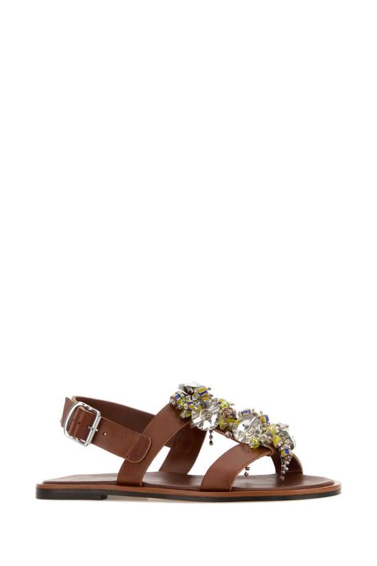  드리스 반 노튼 샌들 Dries Van Noten 카라멜 가죽  버건디 - DRIES VAN NOTEN