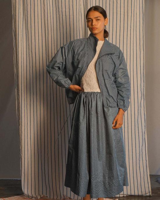  PROCHE 데님 스커트 프로쉐 태피터 체크 던들  마린 블루