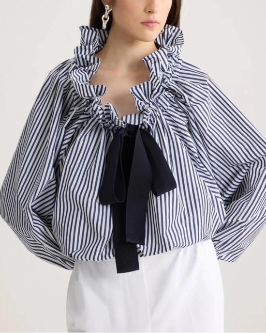  파투 블라우스 리사이클드 페일 롱 슬리브 크롭 탑 블루 - PATOU