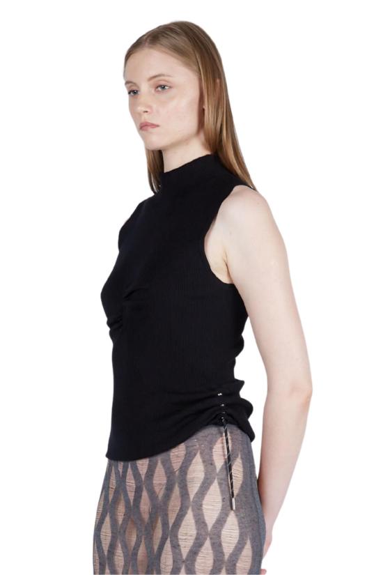  팡 뉴욕 민소매 티셔츠 팡 NYC 에센셜 러치드 조절 가능한 모크넥 탑 - FANG NYC