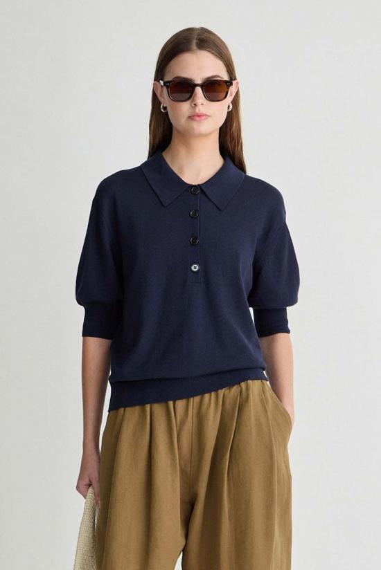  어피스 어파트 블라우스 Apiece Apart Oda Polo Midnight - APIECE APART