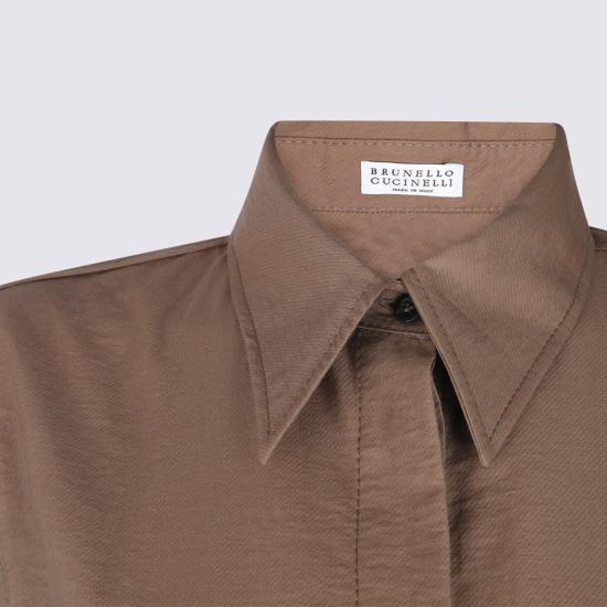  브루넬로 쿠치넬리 롱 원피스 브라운 코튼 드레스 - BRUNELLO CUCINELLI