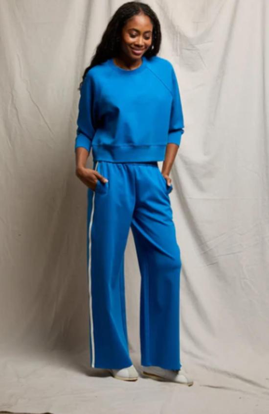  퍼펙트 화이트 티 트레이닝/조거 팬츠 퍼펙트화이트티 미코스 트래블 와이드 레그 스트라이프 팬츠 코발트 - PERFECT WHITE TEE