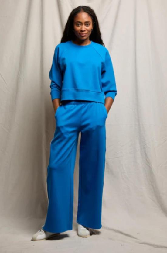  퍼펙트 화이트 티 트레이닝/조거 팬츠 퍼펙트화이트티 미코스 트래블 와이드 레그 스트라이프 팬츠 코발트