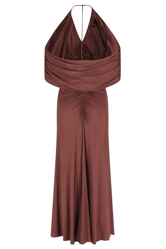  셀프 포트레이트 롱 원피스 저지 드레이프 미디 드레스 브라운 - SELF PORTRAIT