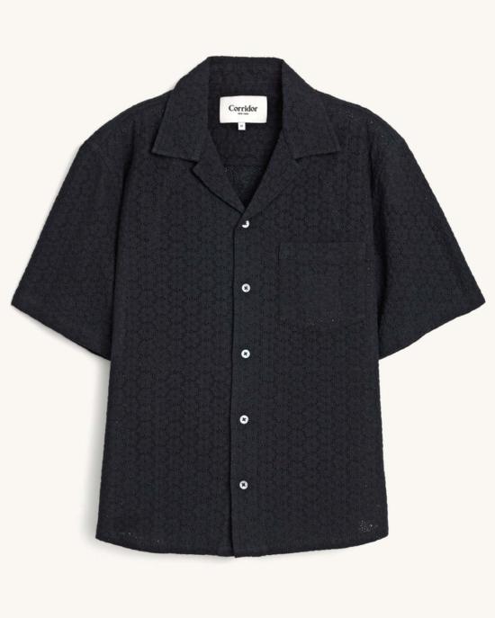  코리도 반팔 셔츠 복도 무늬 꽃무늬 아일렛 반팔 버튼업 셔츠