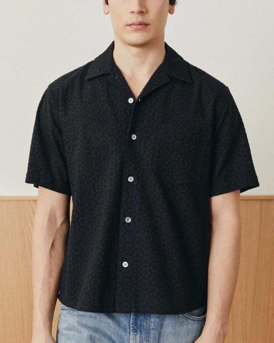  코리도 반팔 셔츠 복도 무늬 꽃무늬 아일렛 반팔 버튼업 셔츠 - CORRIDOR