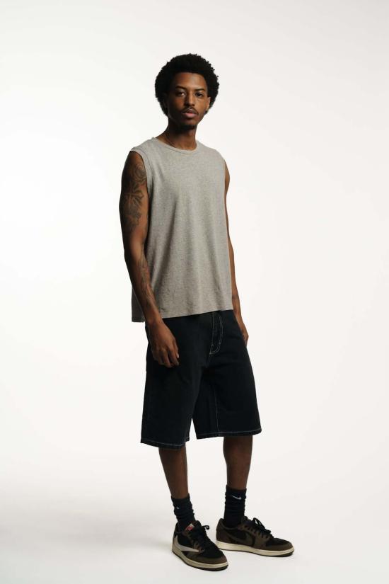  스탠 레이 데님 숏팬츠 워시드 블랙 데님 5 와이드 쇼츠 - STAN RAY